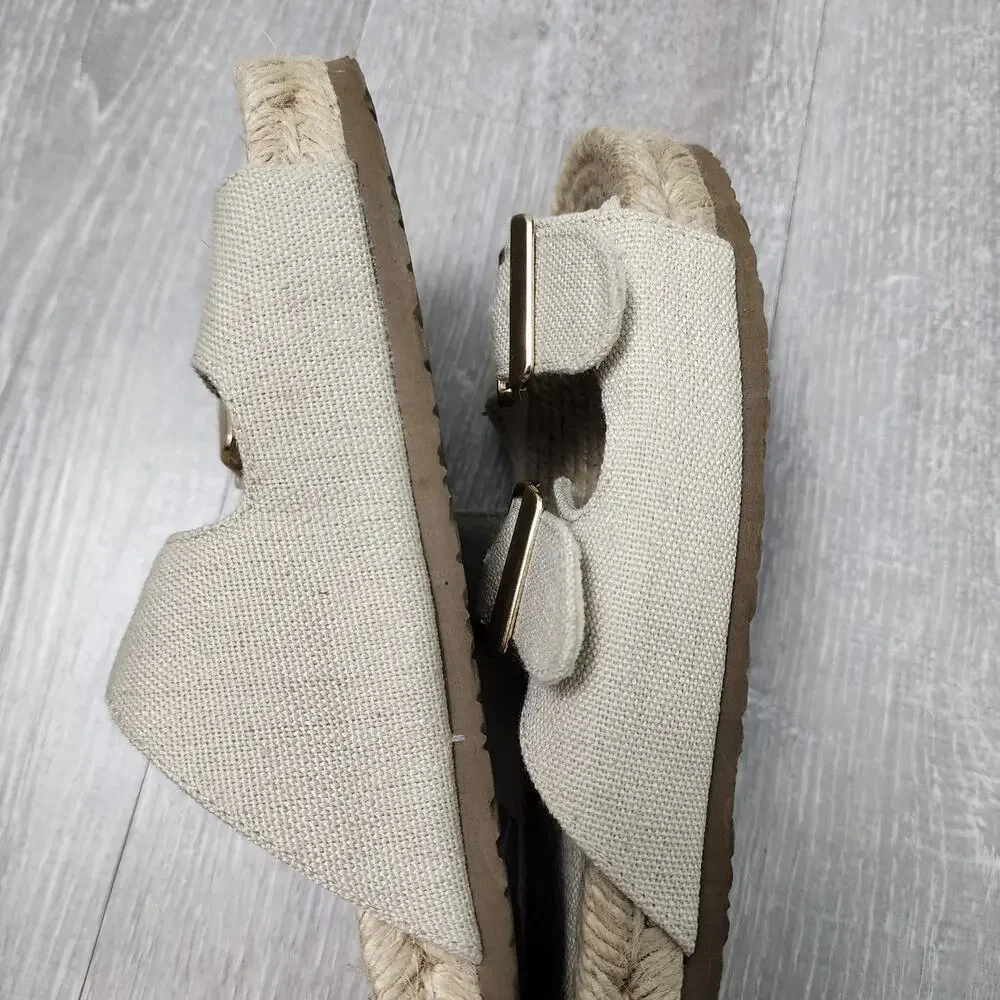 Haute Hippie Beige Canvas & Jute Wrapped Double Buckle Size 7.5M